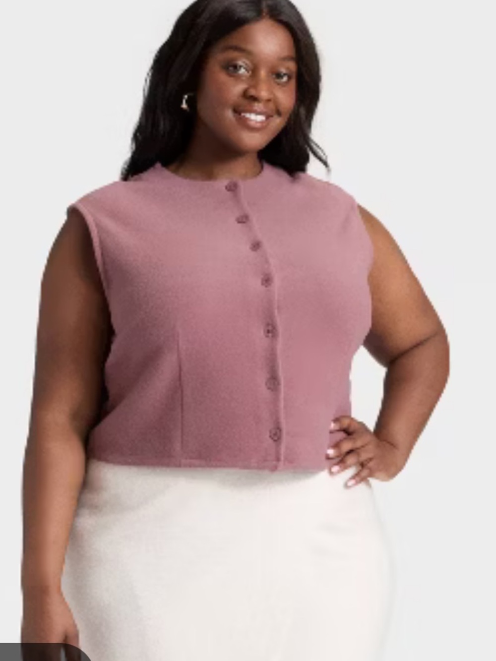A New Day Women’s Brushed Vest Button-Front Crop Top Mauve XL - Picture 2 of 7